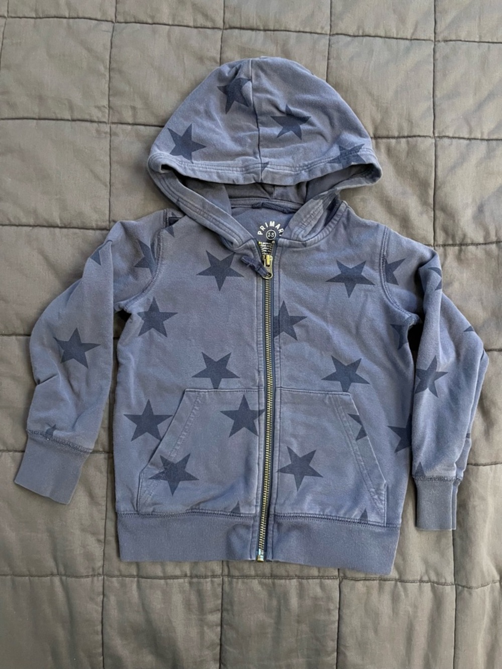 Primary Blue Hooded Zip Sweatshirt with Star Print